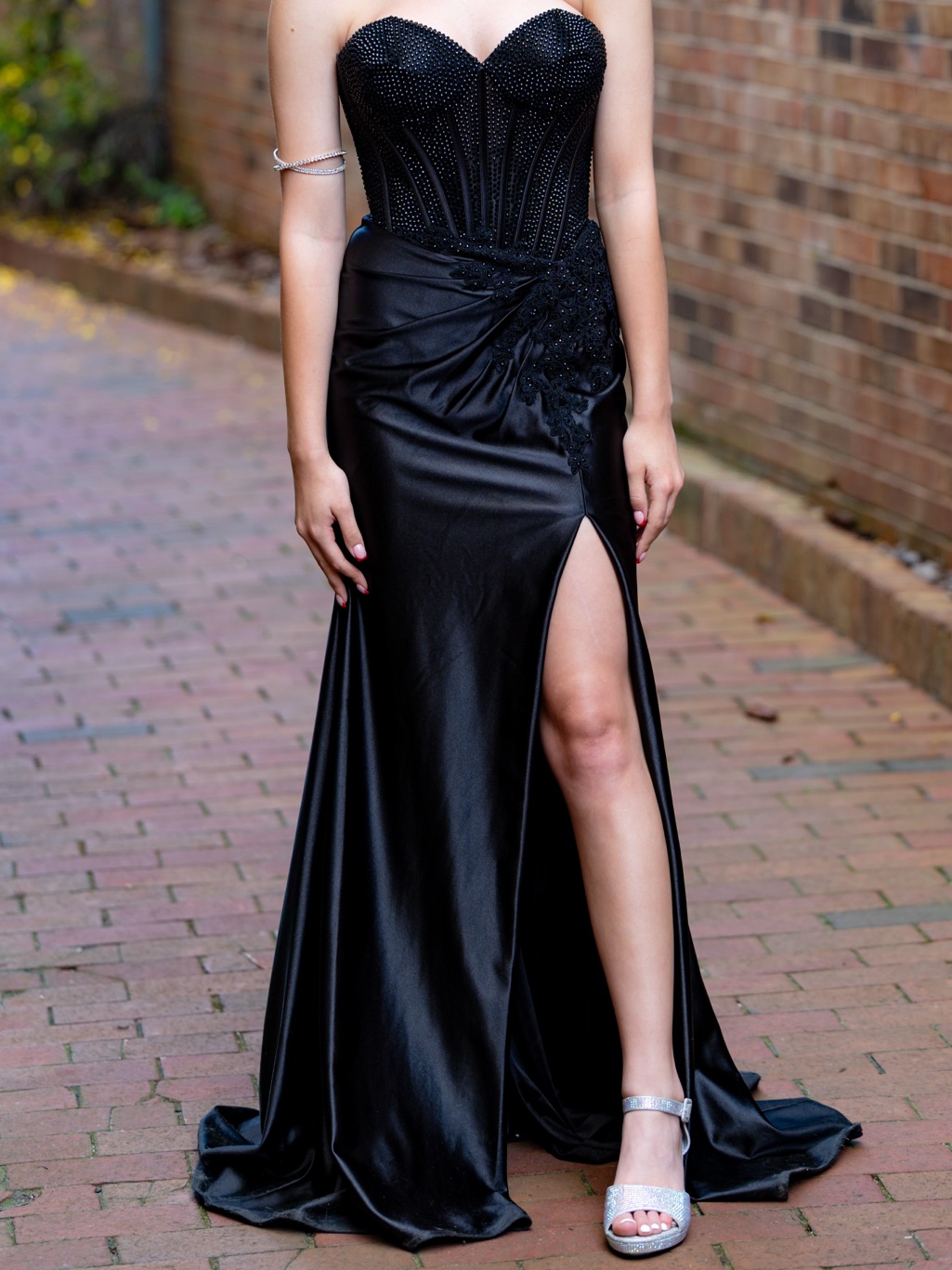 Strapless Black Evening Gown With Side Slit